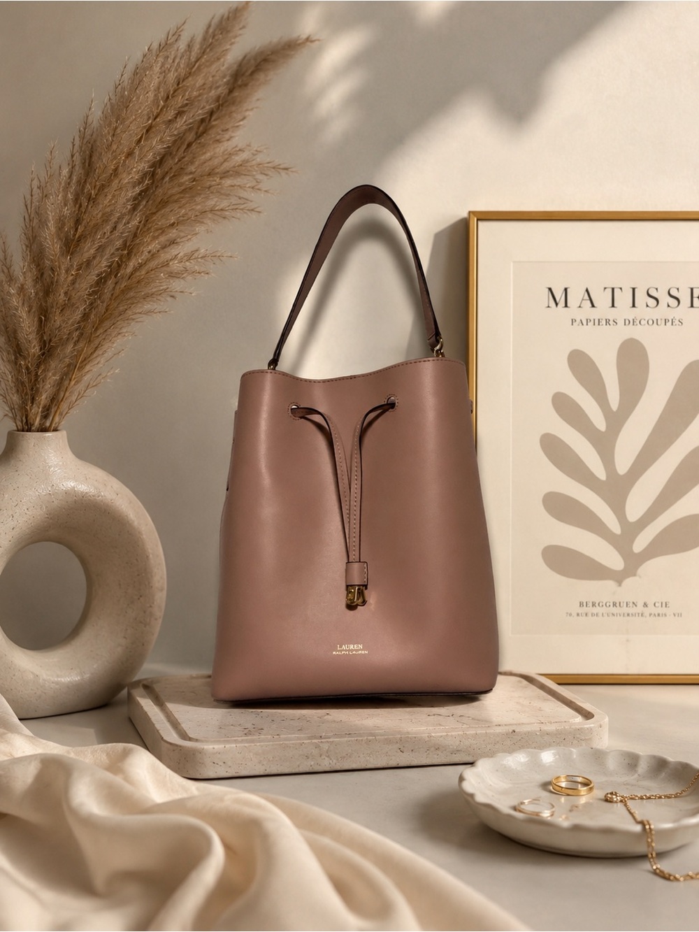 Ralph Lauren Drawstring Bucket Bag - Mauve Rose
